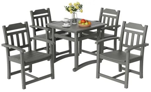 VEVOR 5 Pieces Patio Dining Set, Outdoor Square Furniture Table and Chairs, All Weather Garden Furniture Table Sets, HIPS Small Patio Conversation Set, For Lawn, Deck, Backyard, Poolside, Light Gray