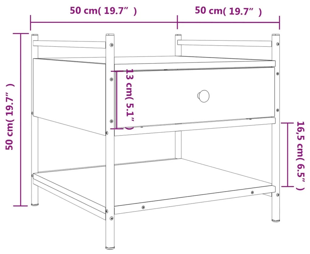 Τραπεζάκι Σαλονιού Καπνιστή Δρυς 50x50x50 εκ. Επεξεργασμ. Ξύλο - Καφέ