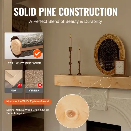VEVOR Fireplace Mantel Wood Shelf Floating Rustic Fireplace Mantel 72&quot; Natural