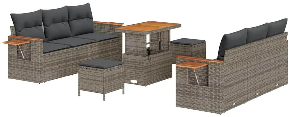 vidaXL Σετ Καναπέ Κήπου με μαξιλάρι 9 pcs Γκρι Πολυ ράταν