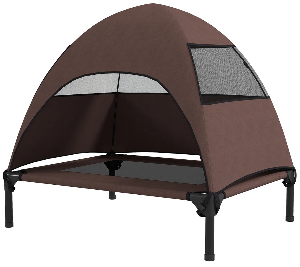 PawHut Κρεβάτι Σκύλου Εξωτερικού Χώρου με Στέγαστρο, Ανυψωμένο Κρεβάτι Σκύλου για Μεσαίους Σκύλους, 76 x 61 x 71cm, Καφέ