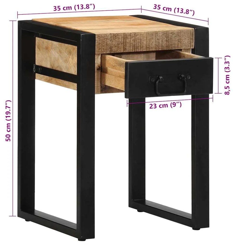 Side Table 35x35x50 cm Στερεό ακατέργαστο ξύλο Mango - Καφέ