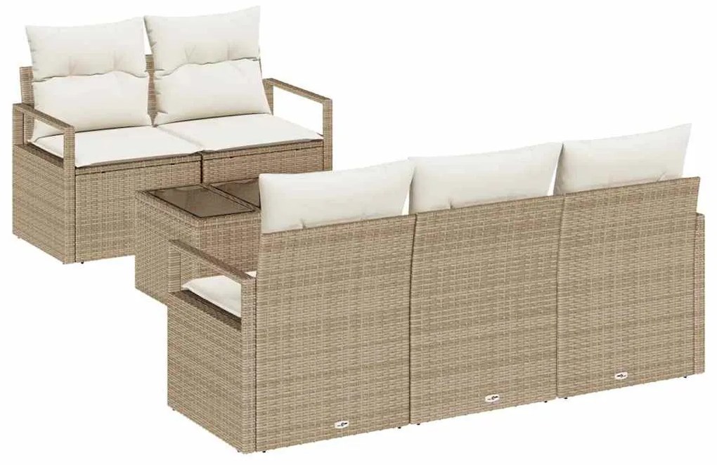 vidaXL Σετ Καναπέ με μαξιλάρι 6 pcs Μπεζ και Κρέμα συνθετικό ρατάν