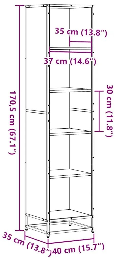 Βιβλιοθήκη Γκρι Sonoma 40x35x170,5 εκ. από Επεξεργασμένο Ξύλο - Γκρι