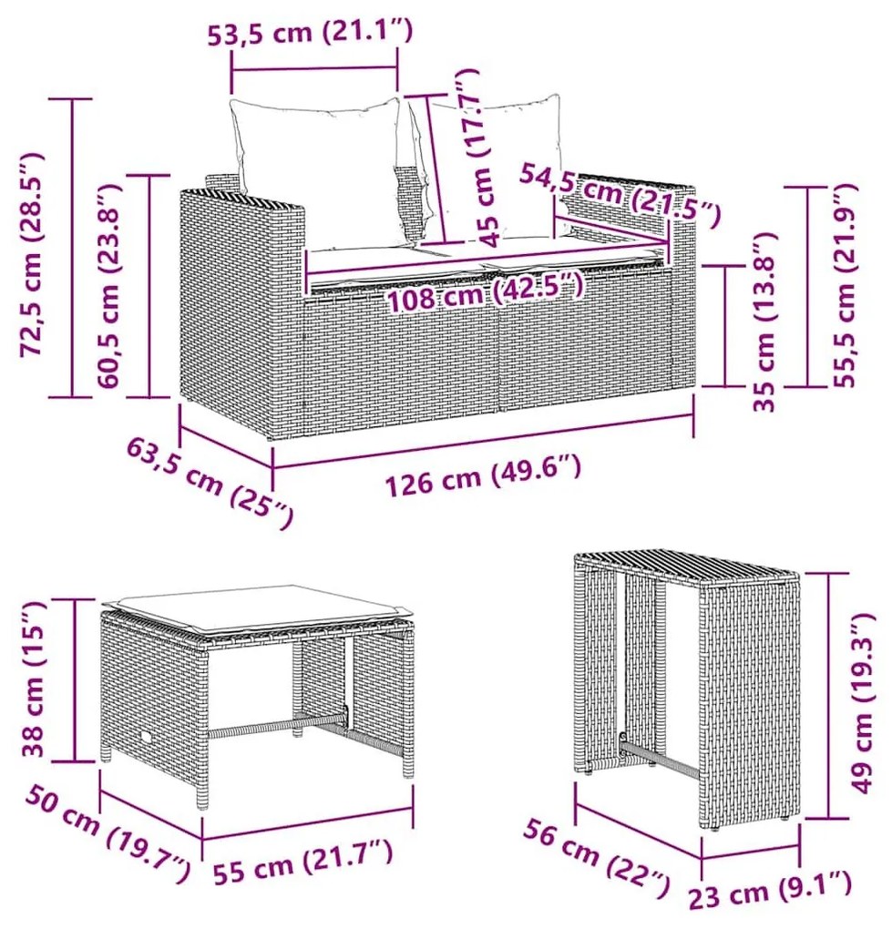 5 τεμαχίων σετ καναπέδες κήπου με μαξιλάρια Stackable μαύρο - Μαύρο