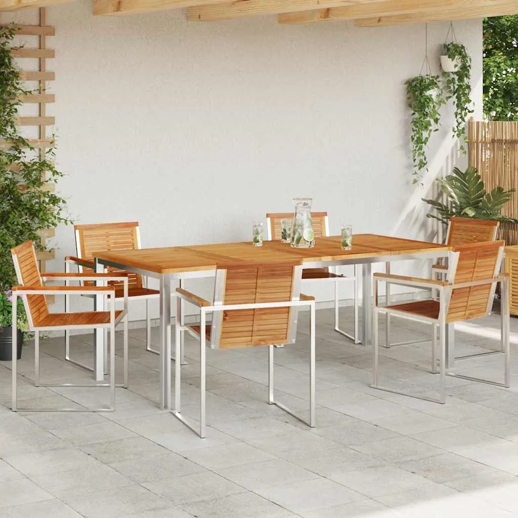 vidaXL Σέτ φαγητού για κήπο 7 pcs Συμπαγές Ξύλο Τικ