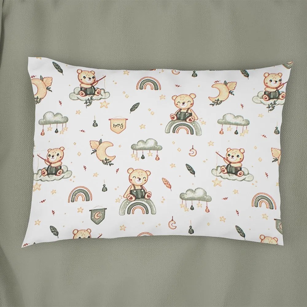 Μαξιλαροθήκη Παιδική Cloudy Bear 581 White-Olive DimCol 35X45 35x45cm 100% Βαμβάκι