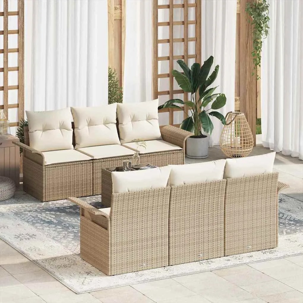 vidaXL Σετ Καναπέ Κήπου με μαξιλάρι 7 pcs Μπεζ, Κρέμα 55 x 55 x 37 εκ