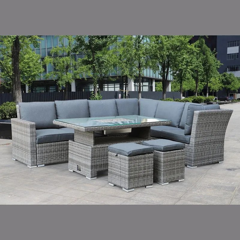 Set BOOZER Αλουμίνιο/Wicker Γκρι Τραπ:140x80x46/69cm &amp; 8 Θέσει