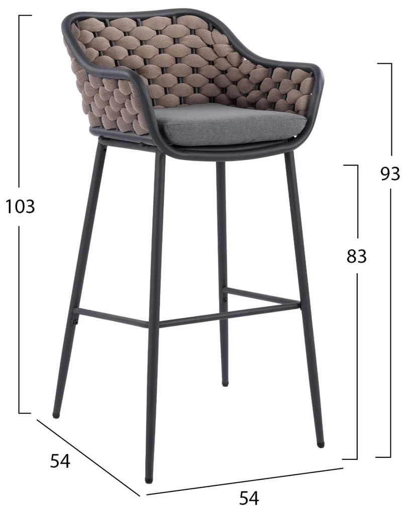 Σκαμπό Μπαρ KADE C5715 Μεταλλικό με Wicker Σχοινί Μπέζ 54x54x103 εκ. 54x54x103 εκ.