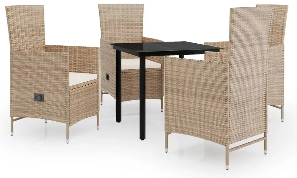 vidaXL Σετ Τραπεζαρίας Κήπου 5 Τεμαχίων Μπεζ με Μαξιλάρια