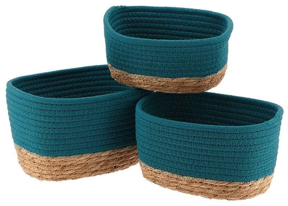 Καλάθι Ψάθινο Tahitian (Σετ 3Τμχ) 06.84164265 Blue-Natural Cotton,Wicker