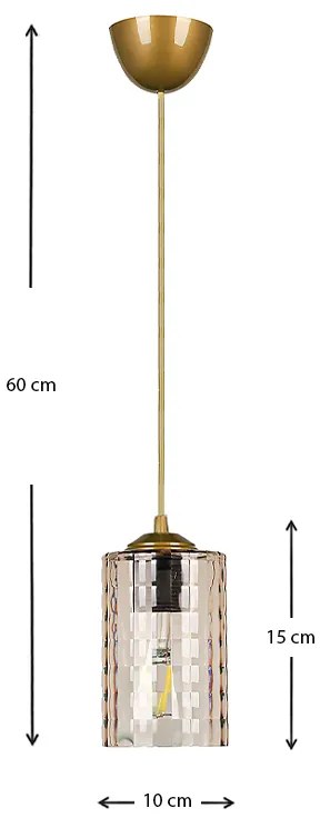 Φωτιστικό οροφής Alberto Megapap E27 γυάλινο μονόφωτο χρώμα χρυσό 10x10x60εκ. - GP030-0108,2 - GP030-0108,2