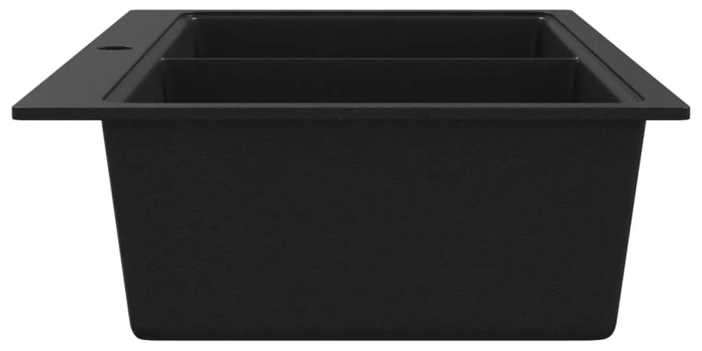 Νεροχύτης Ένθετος με Διπλή Γούρνα Μαύρος Γρανιτένιος