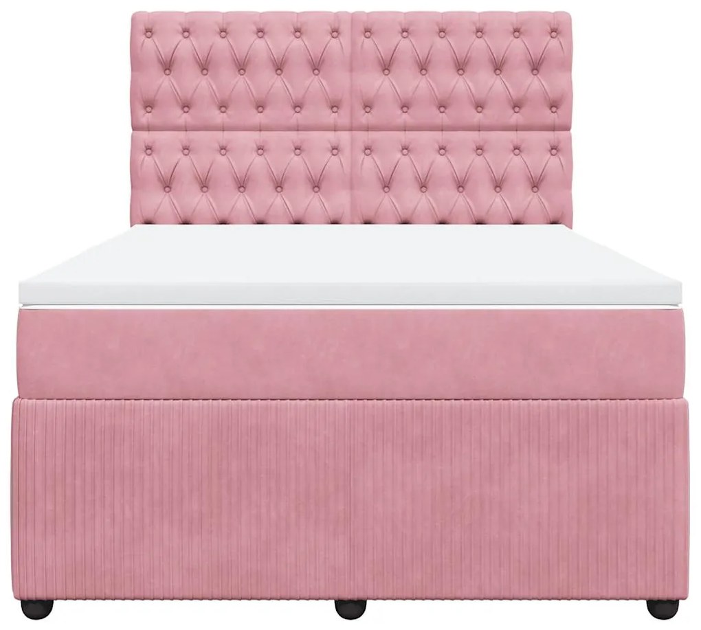vidaXL Κρεβάτι Boxspring με Στρώμα Ροζ 140x190 εκ. Βελούδινο