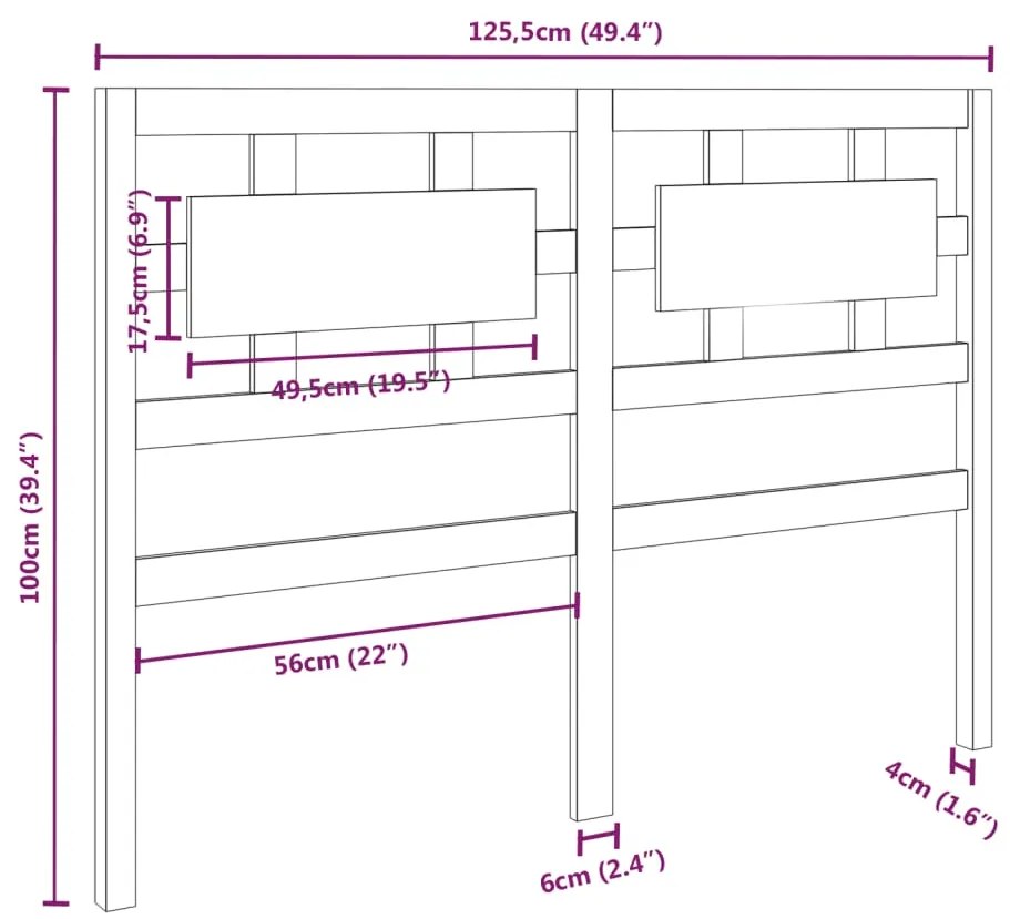 vidaXL Κεφαλάρι Κρεβατιού Μελί 125,5 x 4 x 100 εκ. Μασίφ Ξύλο Πεύκου