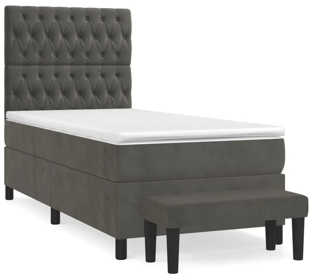 vidaXL Κρεβάτι Boxspring με Στρώμα Σκούρο Γκρι 100x200 εκ. Βελούδινο