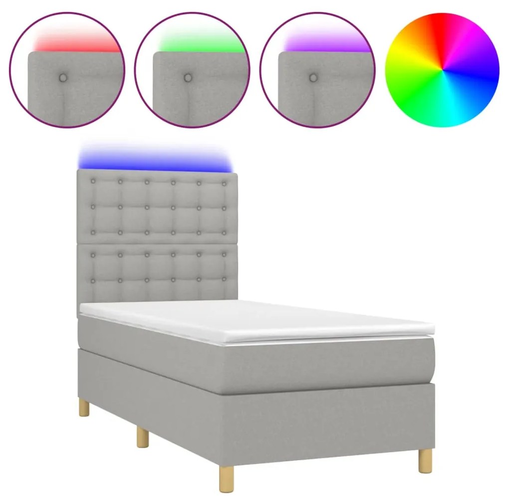 ΚΡΕΒΑΤΙ BOXSPRING ΜΕ ΣΤΡΩΜΑ &amp; LED ΑΝ.ΓΚΡΙ 90X200 ΕΚ. ΥΦΑΣΜΑΤΙΝΟ 3135725