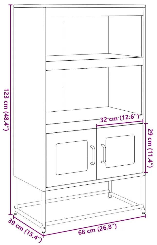 Highboard Λευκό 68x39x123 cm Ατσάλι - Λευκό