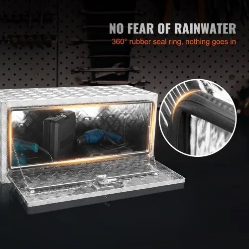 VEVOR Underbody Truck Box, 36&quot;×14&quot;×16&quot; Pickup Storage Box, Heavy Duty Aluminum Diamond Plate Tool Box with Lock and Keys, Waterproof Trailer Storage Box with T-Handle Latch for Truck, Van, Trailer