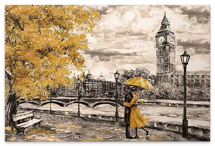 Πίνακας σε καμβά &quot;Big Ben And Yellow Leaves&quot; Megapap ψηφιακής εκτύπωσης 75x50x3εκ.