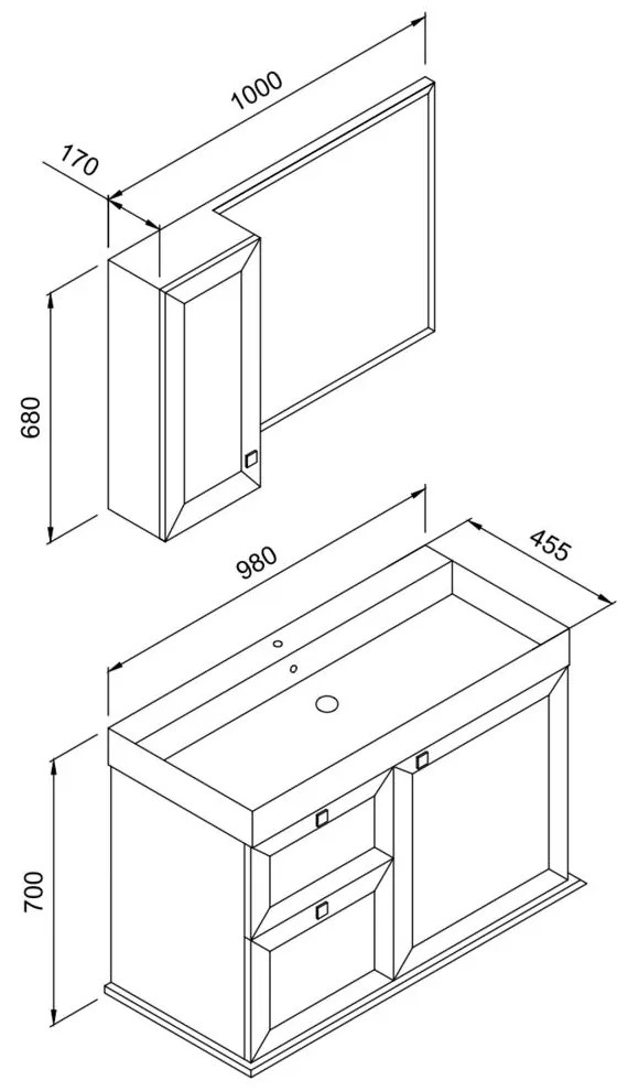 Πάγκος μπάνιου με Νιπτήρα STELLA 100 Λευκό 98x45.5x70 εκ.