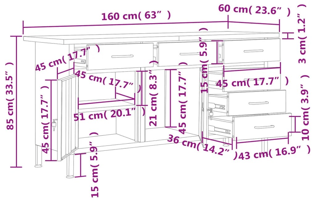 ΠΑΓΚΟΣ ΕΡΓΑΣΙΑΣ ΜΑΥΡΟΣ 160 X 60 X 85 ΕΚ. ΑΤΣΑΛΙΝΟΣ 145348