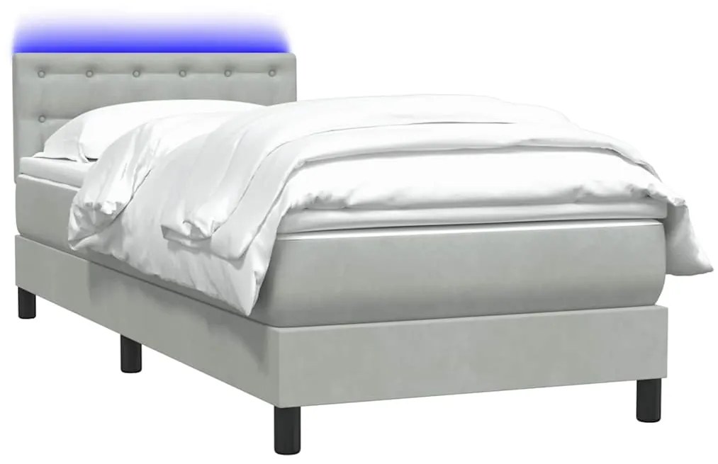 vidaXL Box Spring κρεβάτι με στρώμα ανοιχτό γκρι 90x220 εκ. Βελούδινο