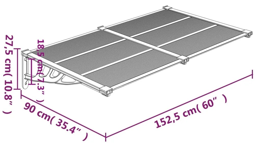 vidaXL Στέγαστρο Πόρτας Μαύρο 152,5x90 εκ. από Πολυκαρβονικό