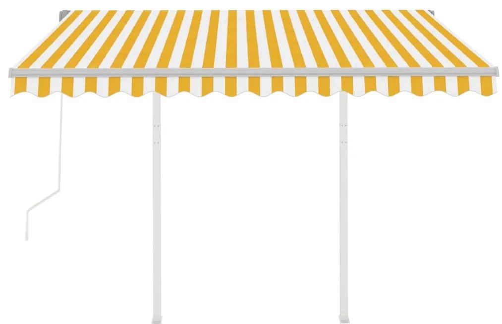 vidaXL Τέντα Συρόμενη Αυτόματη με Στύλους Κίτρινο / Λευκό 3 x 2,5 μ.