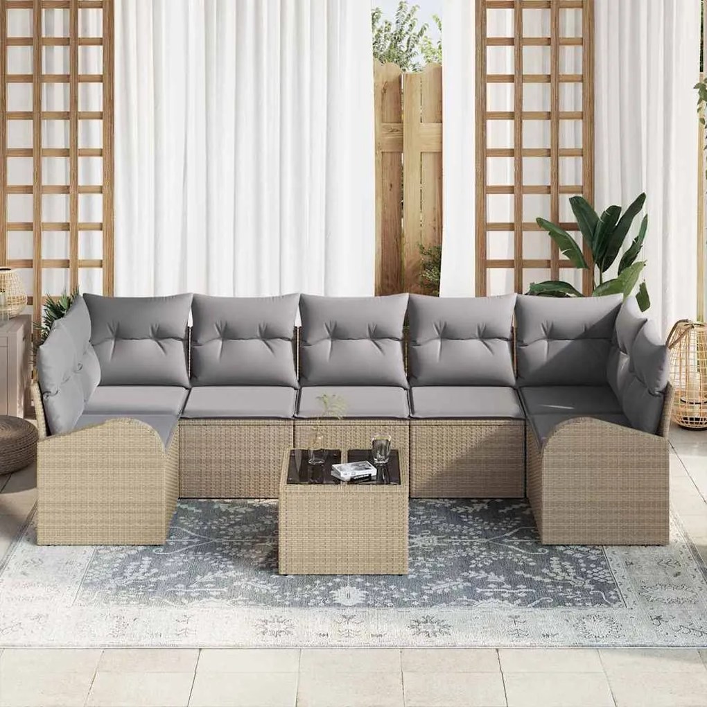 vidaXL Σετ Καναπέ Κήπου 8 pcs Μπεζ 55 x 55 x 37 εκ συνθετικό ρατάν