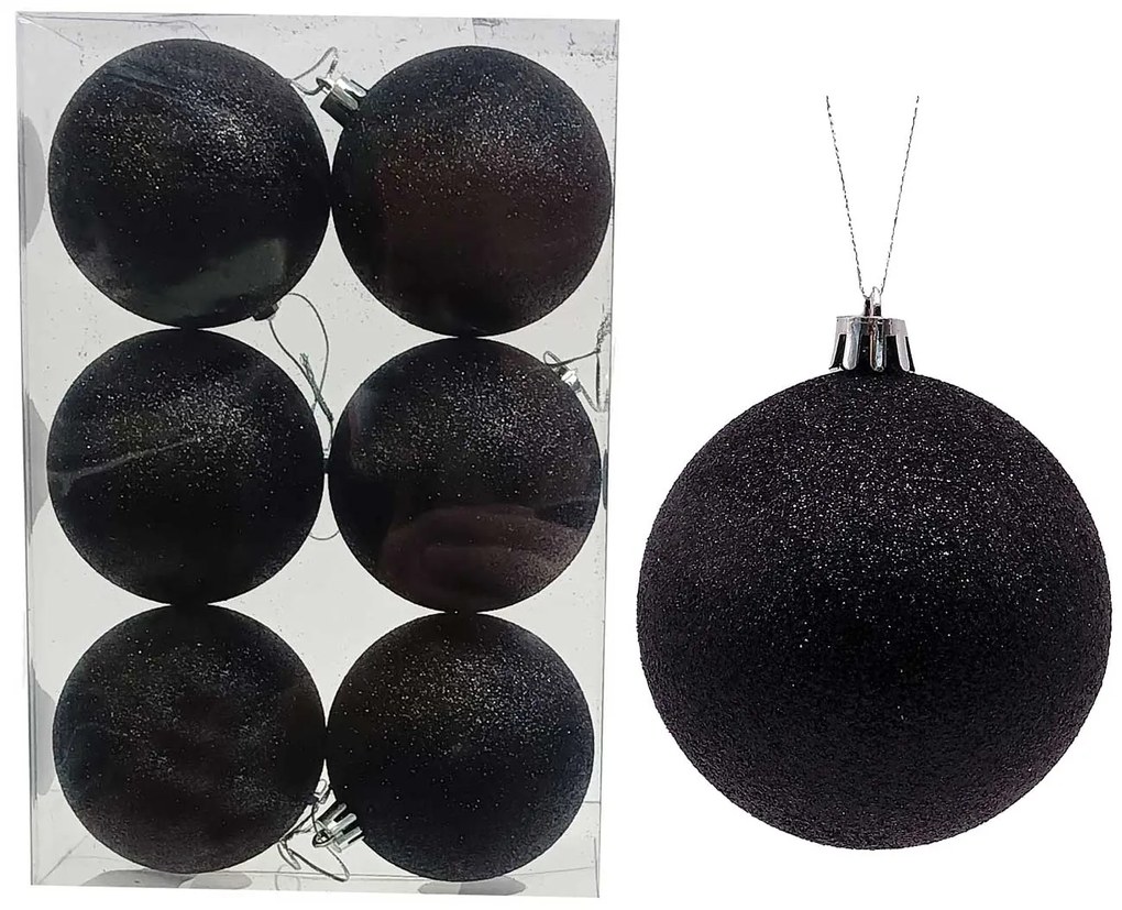Σετ/6 τεμ. Χριστουγεννιάτικες Μπάλες Μαύρες με Glitter 8cm 237542
