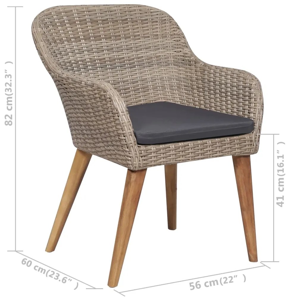 vidaXL Πολυθρόνες Εξωτερικού Χώρου 2 τεμ. Καφέ Συνθ.Ρατάν με Μαξιλάρια