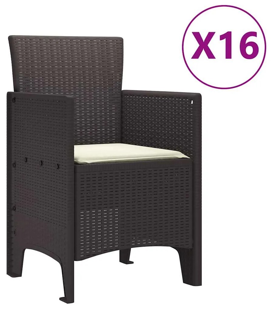 vidaXL Σέτ φαγητού για κήπο 17 pcs Καφέ Rattan Polt