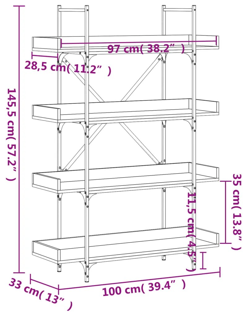 Βιβλιοθήκη 4 Επιπέδων Γκρι Sonoma 100x33x145,5εκ. Επεξεργ. Ξύλο - Γκρι