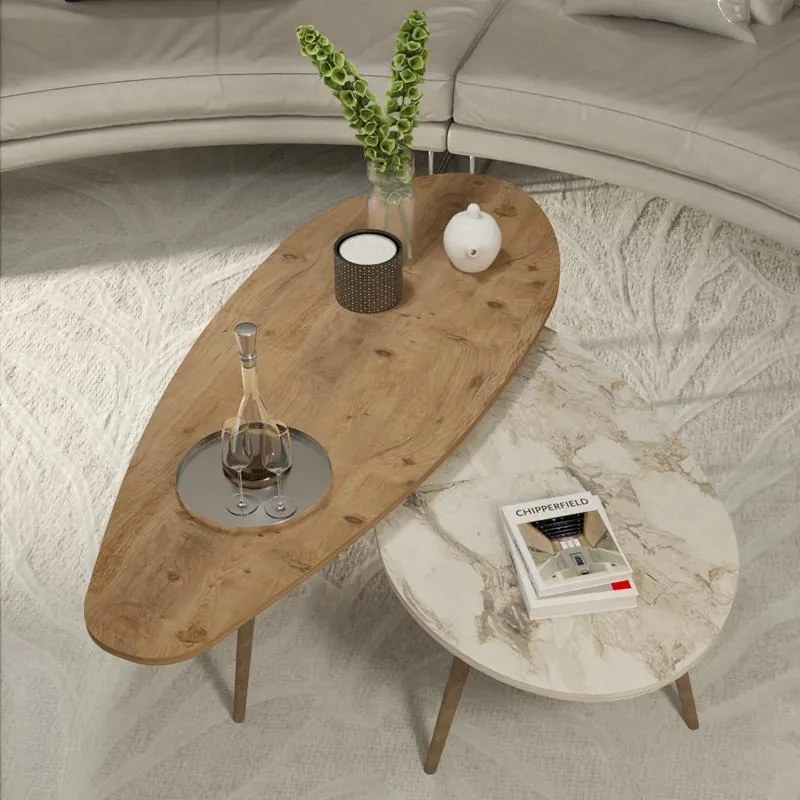 Τραπεζάκι σαλονιού Monty 2 τεμ σε απόχρωση φυσικό-μπεζ μαρμάρου 116x46x46εκ 116x46x46 εκ.