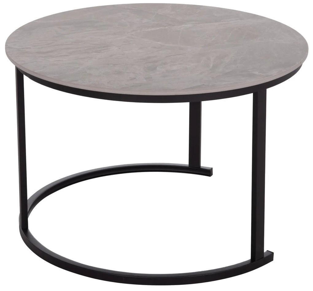 Τραπεζάκια σαλονιού TALOS Σετ 2 τμχ. Κεραμικό TOP με Όψη Γκρί Μαρμάρου Φ70 + Φ50εκ. 70x70x45.5 εκ.