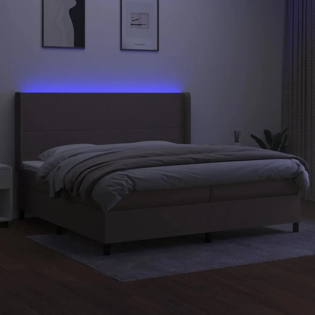 vidaXL Κρεβάτι Boxspring με Στρώμα & LED Taupe 200x200 εκ. Υφασμάτινο