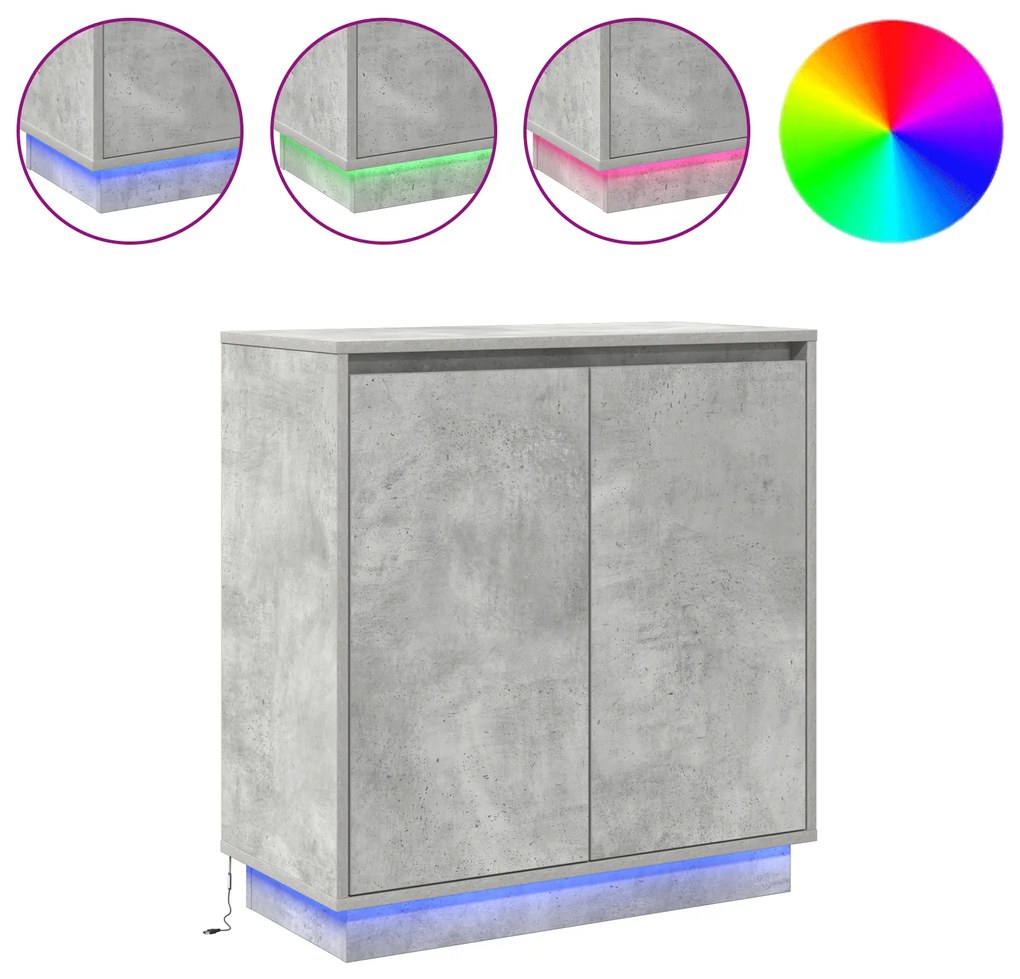 vidaXL Κονσόλα με LED Γκρι Σκυρόδεμα 71x34,5x75 εκ από Ξύλο