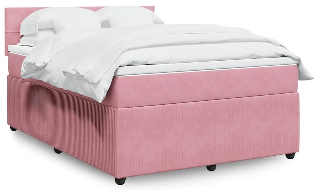 vidaXL Κρεβάτι Boxspring με Στρώμα Ροζ 140x190 εκ. Βελούδινο