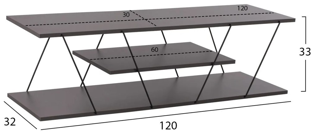 Έπιπλο Τηλεόρασης Tars Μελαμίνη Γκρι 120x32x33Yεκ.