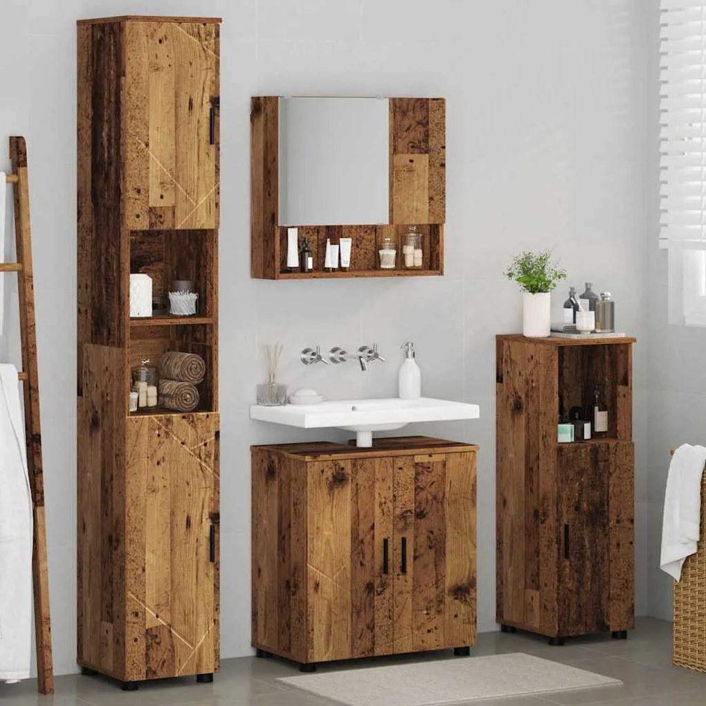 vidaXL Σετ Επίπλων Μπάνιου με πόρτα 4 pcs Παλαιό ξύλο 61 x 35 x 64 εκ.