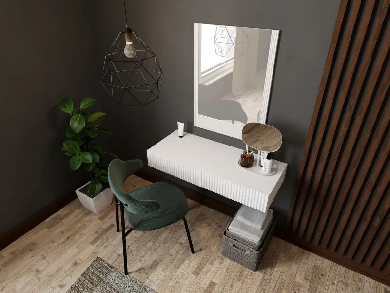 PAFOS vanity table ( hanging ) and mirror white/white DIOMMI CAMA-PAFOS-TOALETKA-BI/BI