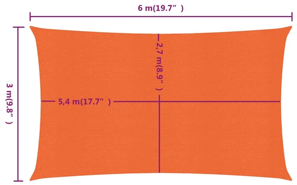 vidaXL Πανί Σκίασης Ορθογώνιο Πορτοκαλί 3x6 μ. από HDPE 160 γρ/μ²