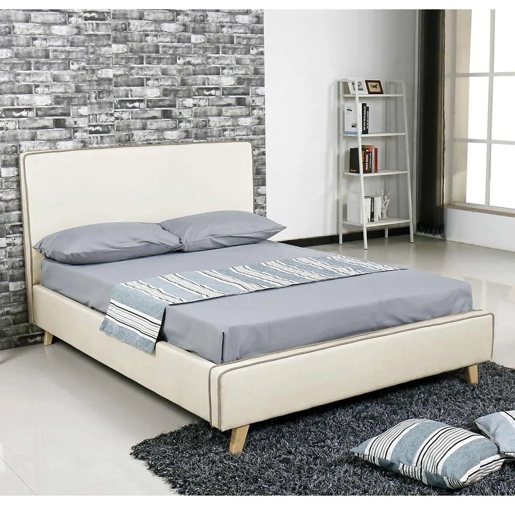 MORISSON Κρεβάτι Διπλό- για Στρώμα 140x190cm- Ύφασμα Εκρού 151x206x110cm
