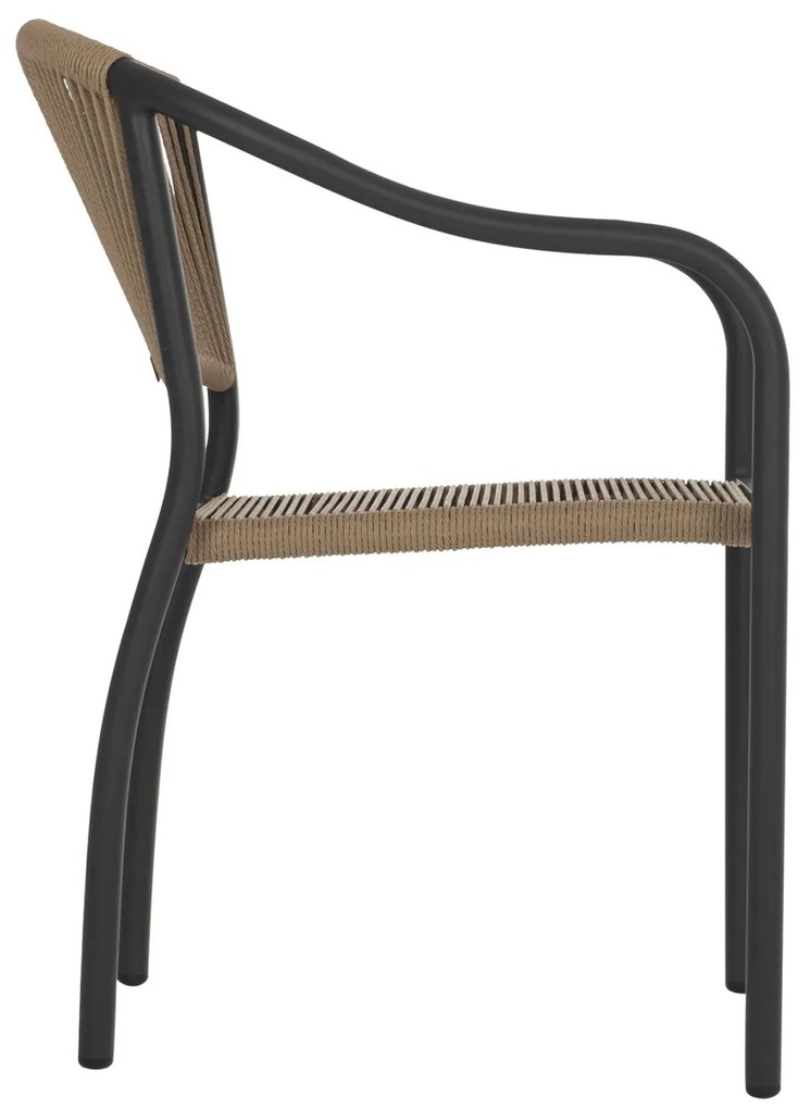 Καρέκλα - Πολυθρόνα C5856.02 Ανθρακί Αλουμινίου με Μπέζ Wicker Σχοινί 57x63x80 εκ. 57x63x80 εκ.