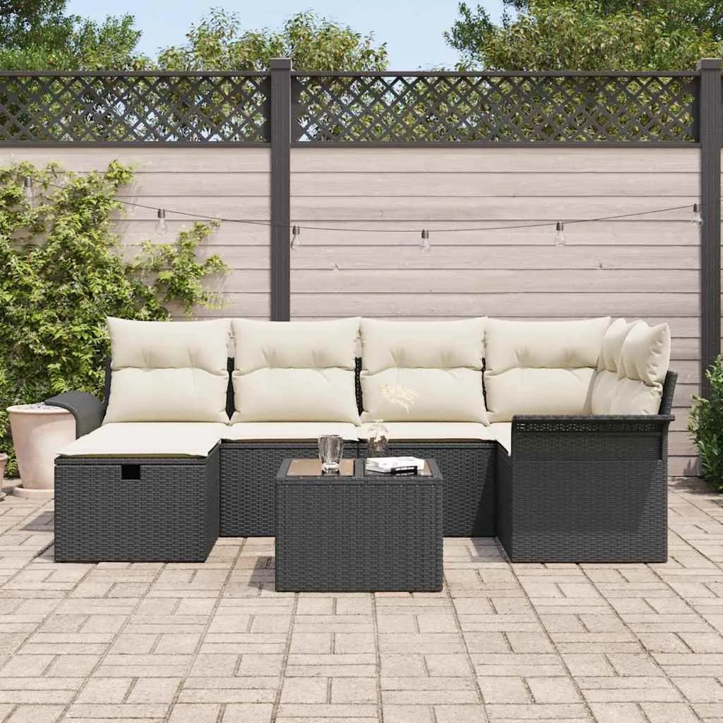 vidaXL Σετ Καναπέ Κήπου 7 pcs Μαύρο και κρεμ 242.5 x 132.5 x 85 εκ.
