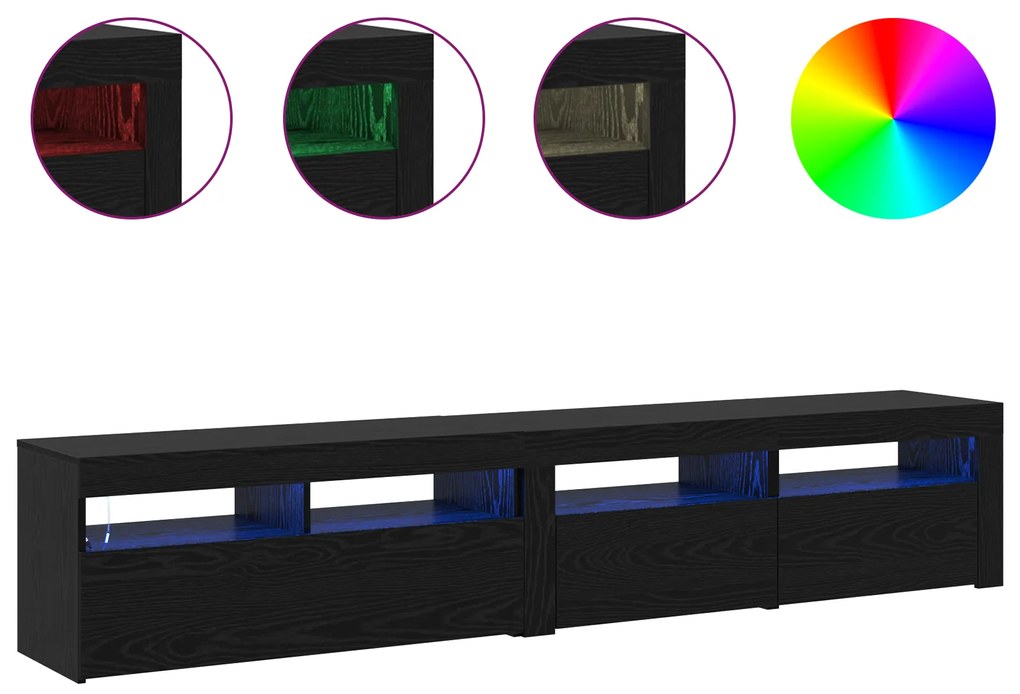 vidaXL Φυλάκια TV 2 τεμάχια με LED φώτα Μαύρη Δρυός Επεξεργασμένο Ξύλο