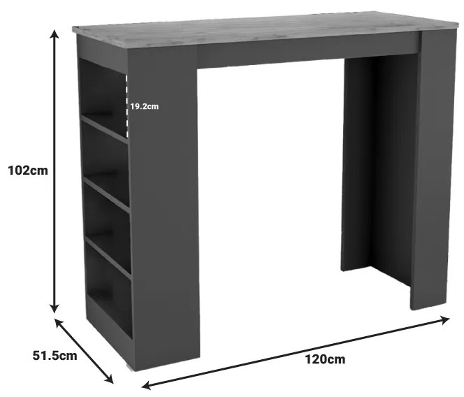 Τραπέζι μπαρ Birma pakoworld σε oak-ανθρακί απόχρωση 120x51.5x102εκ