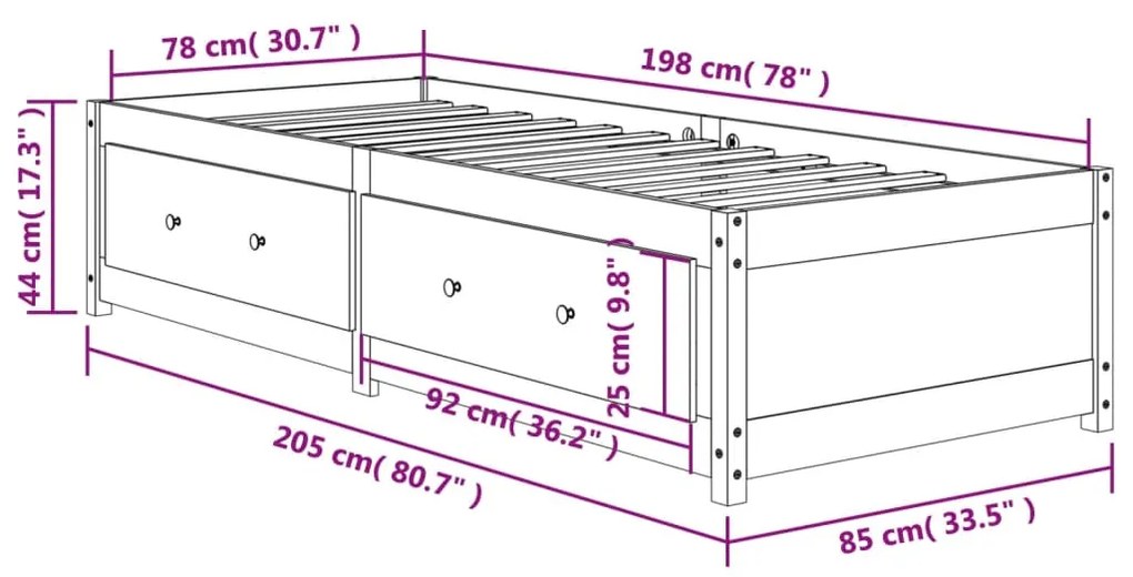 Καναπές Κρεβάτι Χωρίς Στρώμα Καφέ 80x200 εκ. Μασίφ Ξύλο Πεύκου - Καφέ